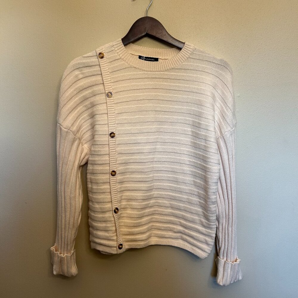 NWT PrettyGarden Side Button Sweater Cream Medium Long Sleeve Ribbed Knit
